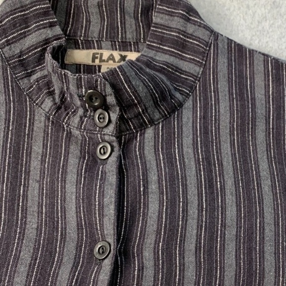 Flax Striped Linen Long Sleeve Button-Down Tunic Shirt-Black/White-Women US 4-6 - Picture 6 of 6